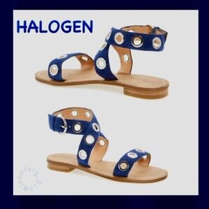 Halogen Suede Leather Upper Navy Ankle Strap Grommet Sandals-Size 7.5